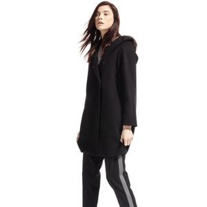 VINCE. Wool-Blend Hooded Coat, Black [XS]